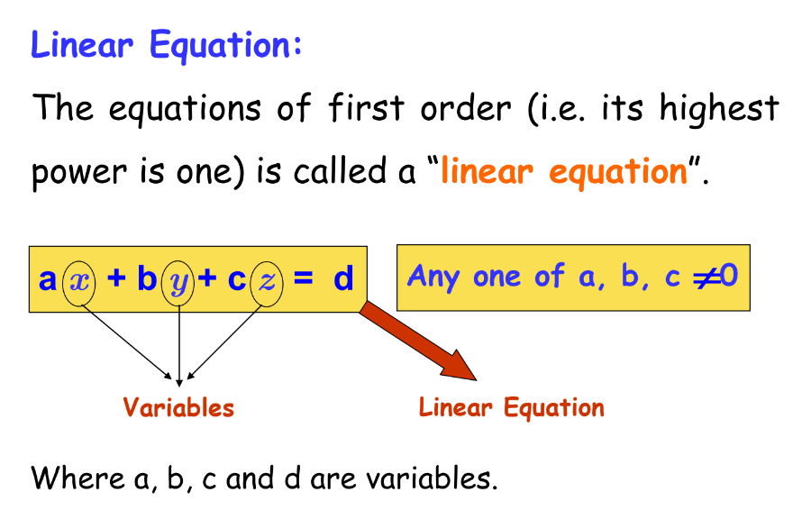 An image representing that the equations of the first order are called linear equations 