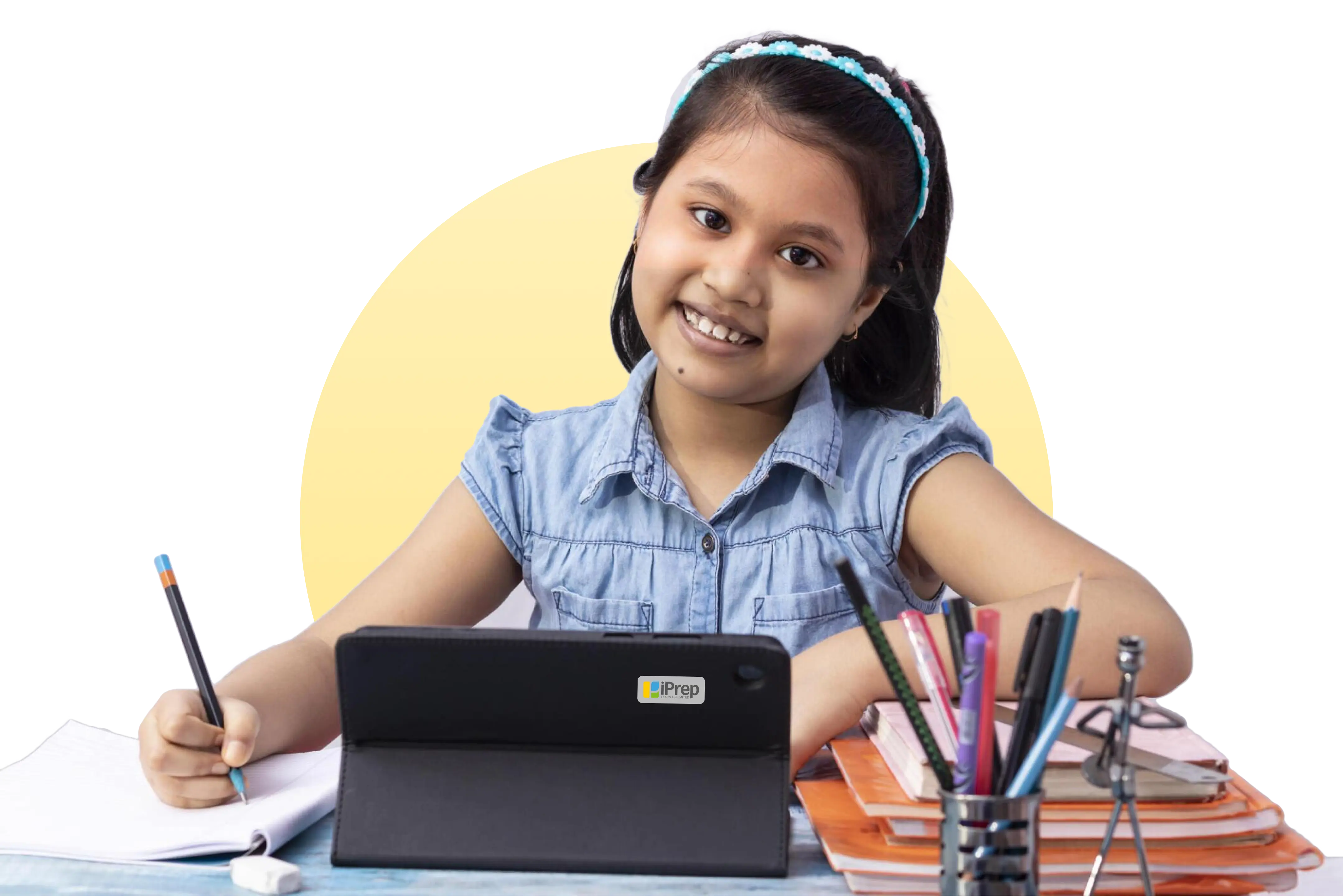 A visual depicting a student engaging with iPrep PAL, a personalized adaptive learning system designed to enhance learning outcomes in schools