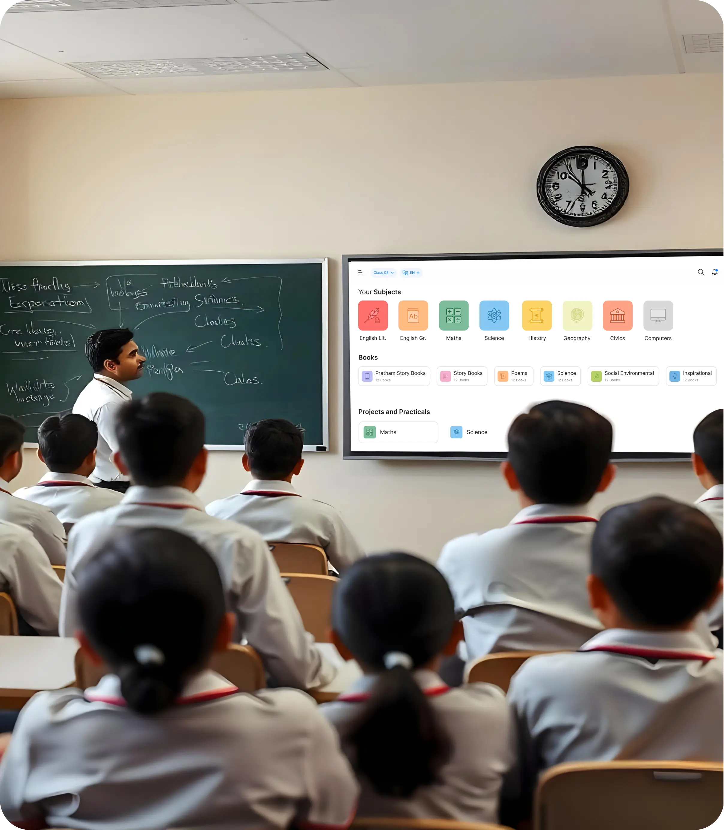 An image depicting the benefits of smart class content for schools, showcasing modern educational resources for enhanced learning experiences