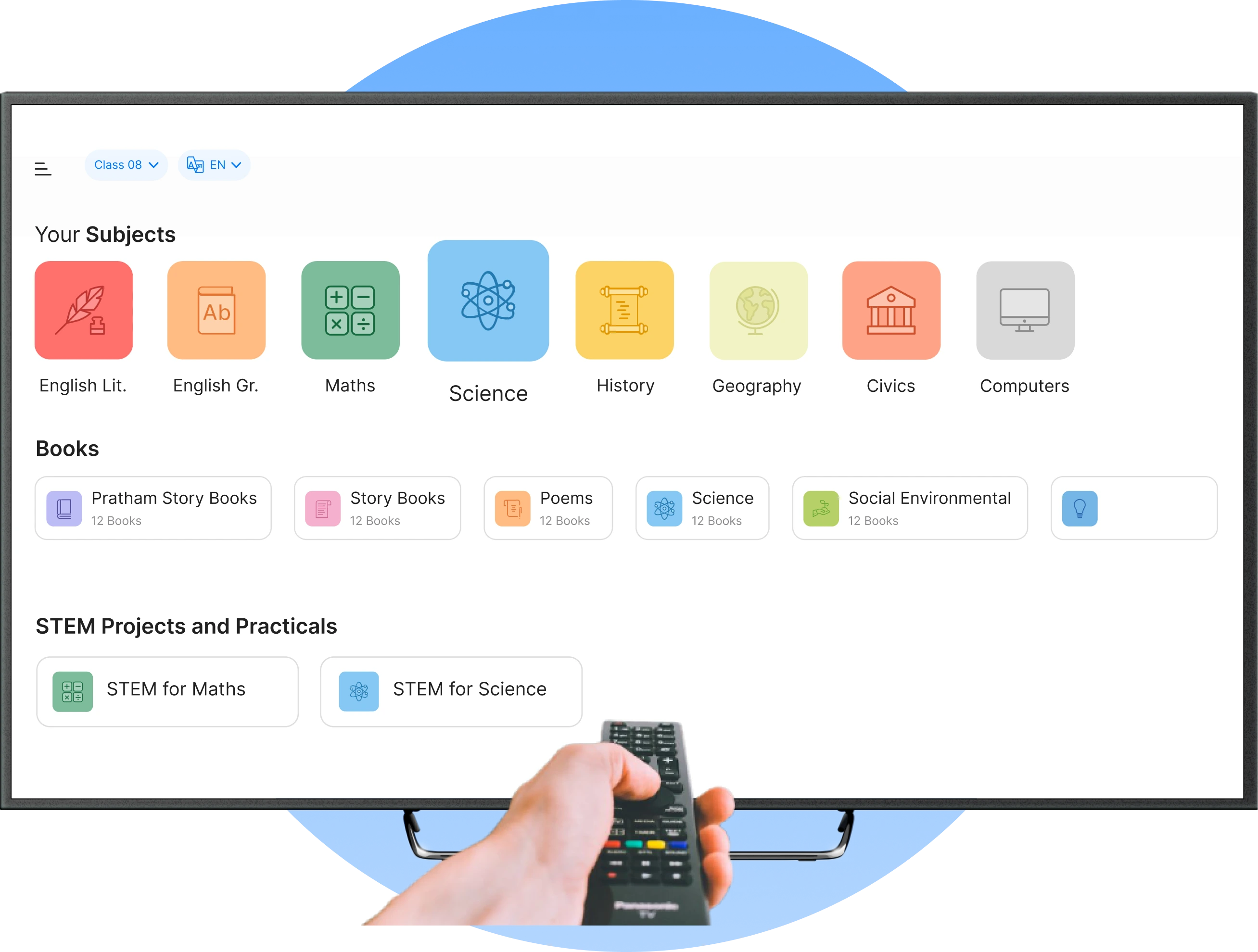 A visual illustration of smart class content loaded on interactive flat panels for schools, emphasizing its use in delivering engaging and interactive learning sessions