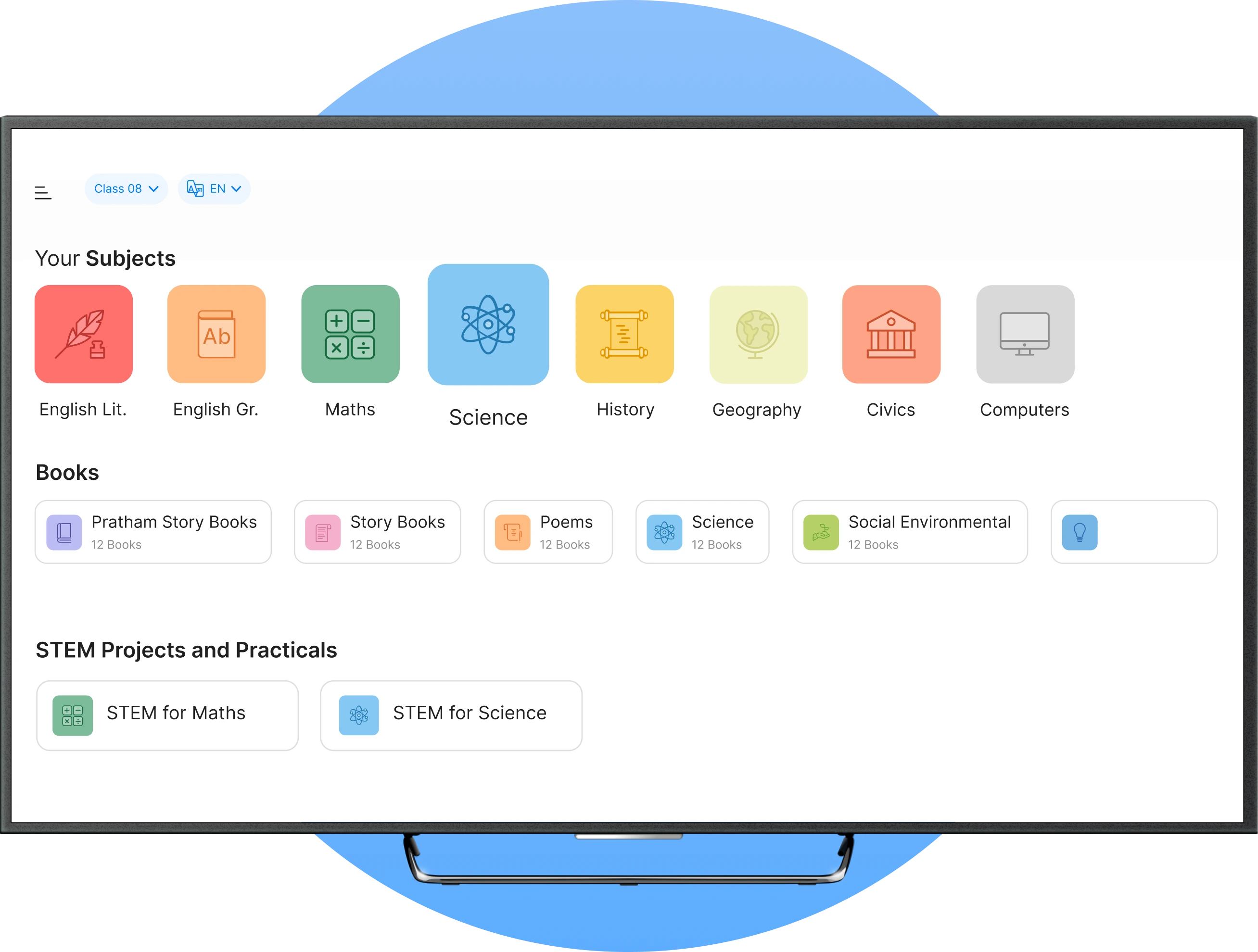 A visual depicting a smart class setup with interactive digital boards provided by iPrep Digital Class for an engaging learning experience in schools