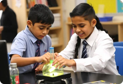 A depiction of STEM lab activities demonstrating the integration of science, technology, engineering, and mathematics concepts, ideal for schools following a complete curriculum approach