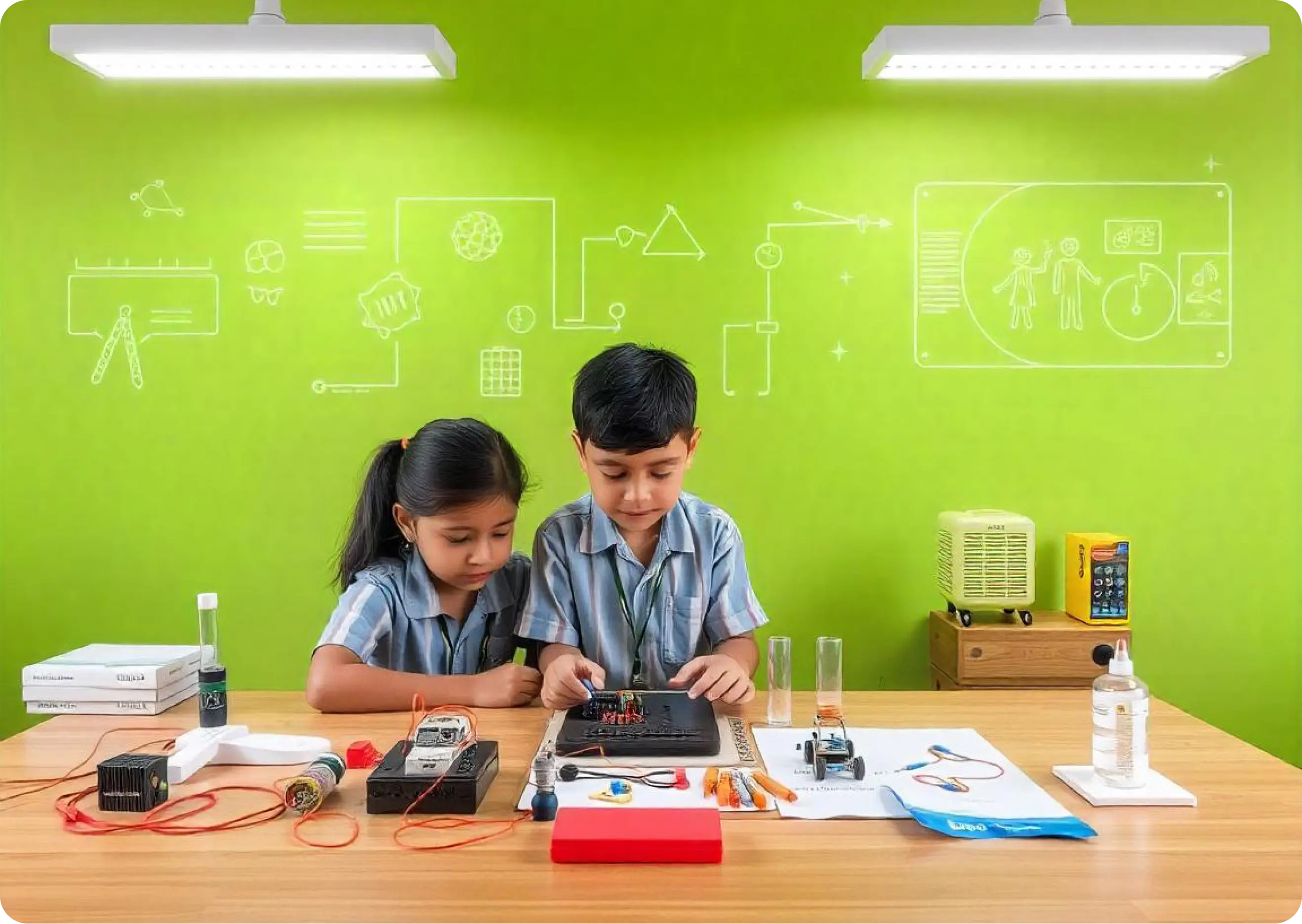 An image showing digital and physical integration in STEM learning through iPrep STEM labs for schools, featuring modern technology and hands-on STEM lab projects