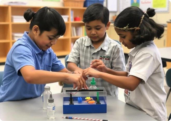 A visual representation of STEM lab activities designed to enhance critical thinking skills in students, ideal for fostering innovation and problem-solving in STEM labs in schools