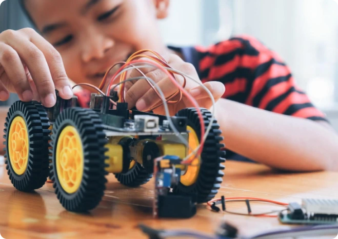 A visual illustrating a well-equipped STEM lab for schools, emphasizing facilities for exploring science, technology, engineering, and mathematics concepts