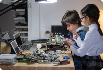 A visual representing a NEP-aligned STEM lab for schools by iPrep, showcasing modern equipment and materials for STEM learning, tailored for curriculum integration in Indian schools