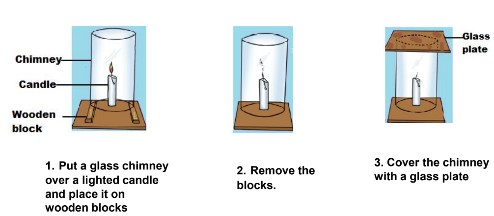 A visual representation for how oxygen is important for combustion with the example of a candle from class 8th science