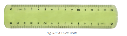 A visual of a 15 CM scale from class 6 math chapter 5 - Measurement of Length and Motion