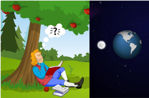 a visual of newton, the scientist who discovered gravitation from class 9 science