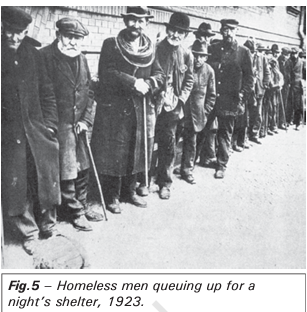 A visual of homeless men queuing up for a night' shelter in 1923 from class 9 history chapter 3 - Nazism and the Rise of Hitler