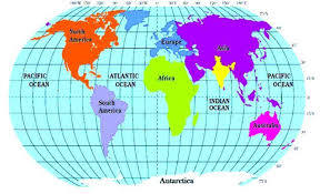 an image of the world map from class 9 geography chapter 1 - India Size and Location