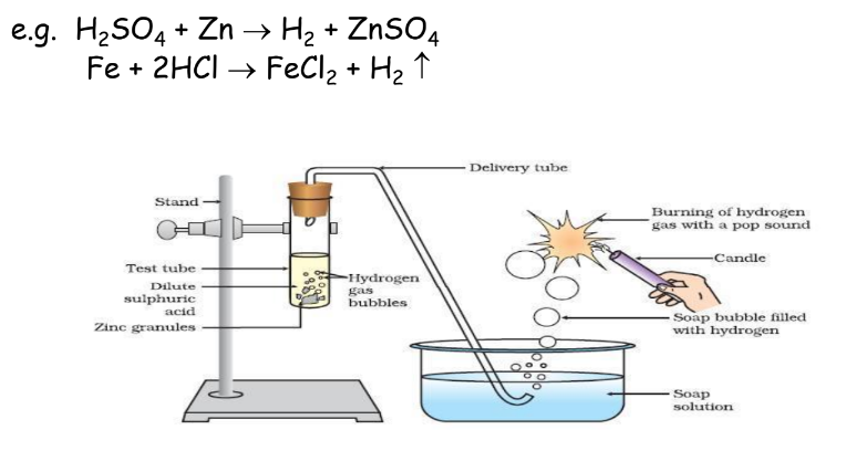 A visual depicting the action on active metals from class 10 science chapter 2 - Acids Bases and Salts