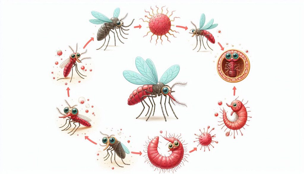 A visual representation of a life cycle of a mosquito from class 6 science chapter 10 - Living Creatures