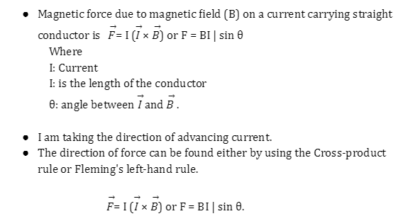 A visual representing Lorentz Magnetic Force on a Current-Carrying Conductor from class 12 physics chapter 4 - Moving Charges and Magnetism