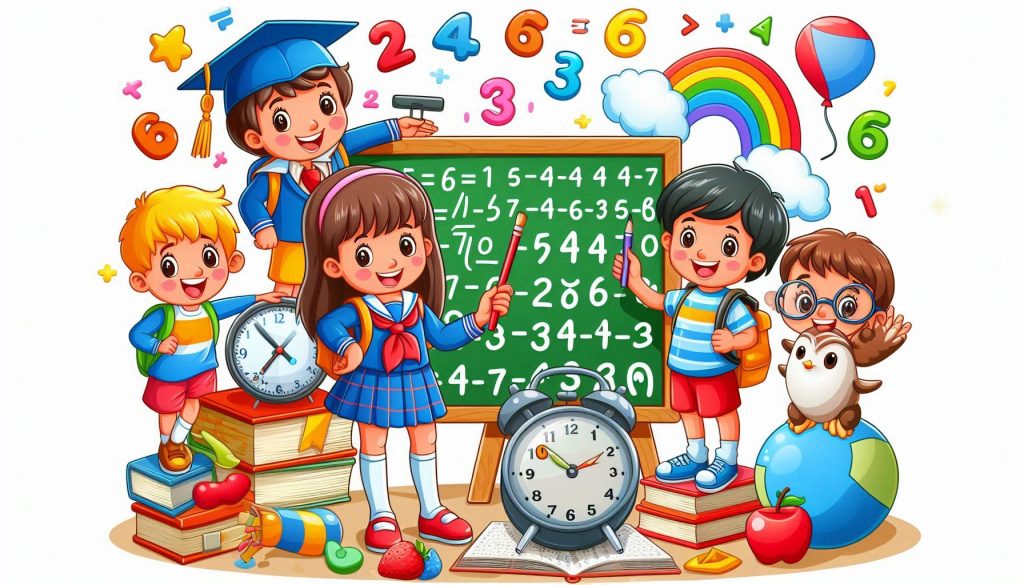 A visual representation of children having fun with numbers from class 2 math