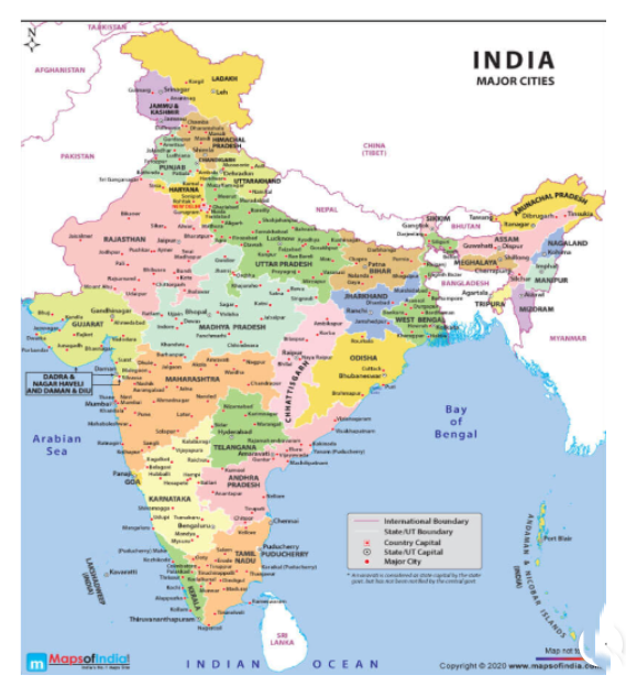 A visual representation of The Map Of India form class 5 math chapter 8 - Mapping Your Way