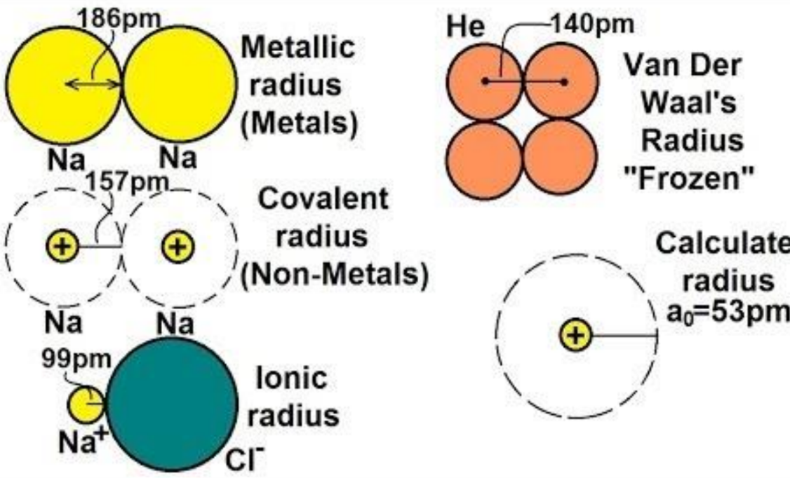 The visual representation of the of the types of radius of an atom from class 11 chemistry chapter 3 - Classification of Elements and Periodicity in Properties