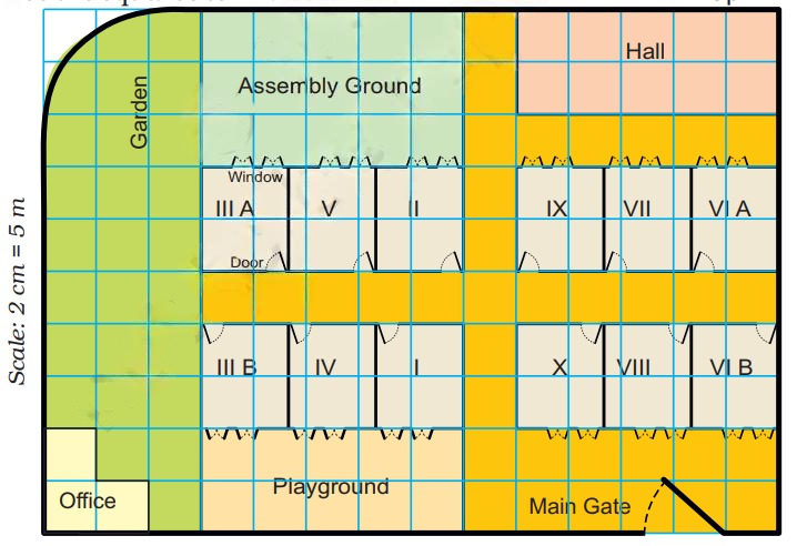 A visual representation of the Map of Ashi's School form class 5 math chapter 8 - Mapping Your Way