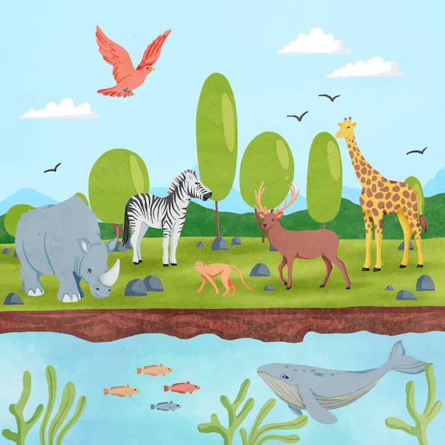 a visual representation of animal-plant dependency from class 3 EVS chapter 5 - Plants and Animals Live Together