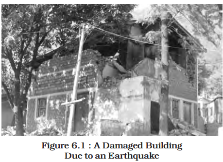 A visual of a damaged building from class 11 geography unit 1 chapter 6 - Natural Hazards and Disasters