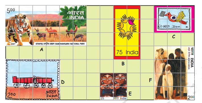 A visual representation of stamps with squares from class 5 math chapter 3 - How Many Squares?