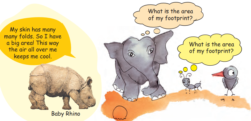 A visual representation of animals comparing footprints from class 5 math chapter 3 - How Many Squares?