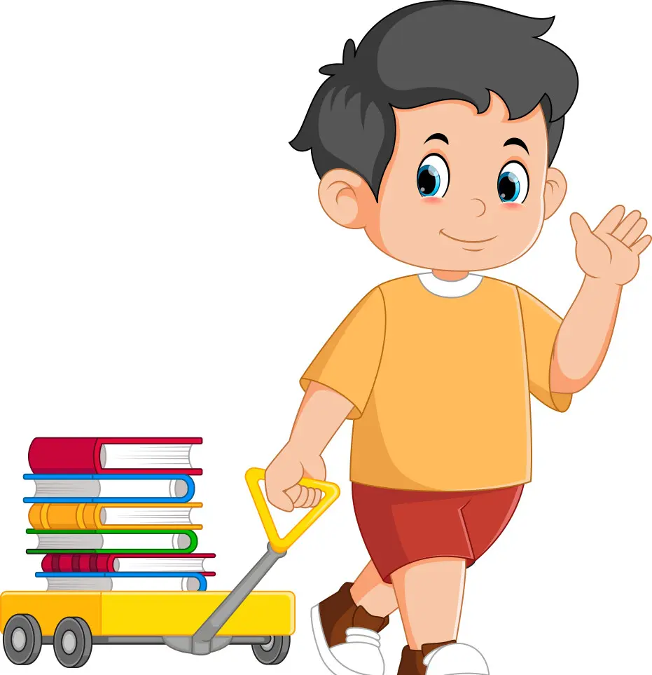 A visual representation of a kid pulling a cart from class 4 math chapter 8 - Carts and wheels