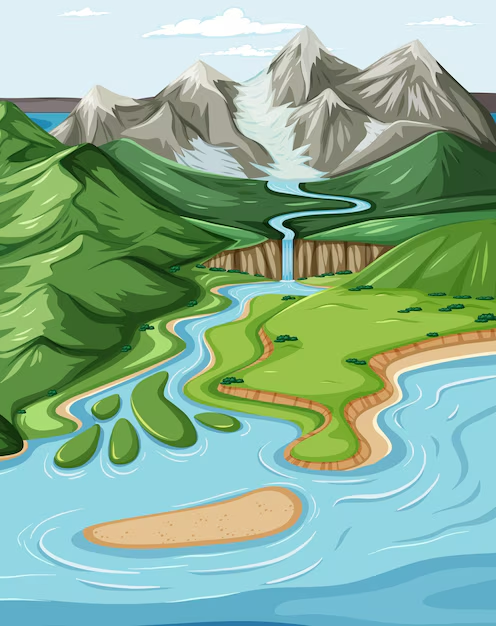 a visual representation of the river in the path to school in Ladakh from class 4 EVS chapter 27 - Chuskit Goes To School